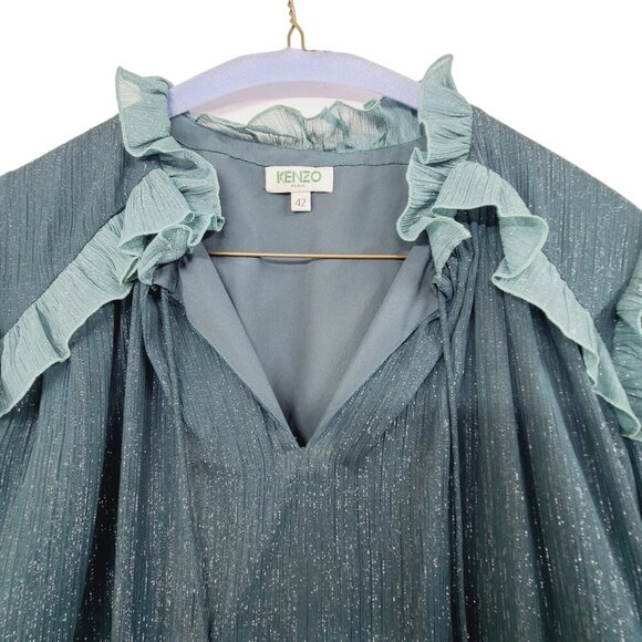 Kenzo Paris Women's Long Sleeve Mini Dress Teal Size 6 - Picture 5 of 12